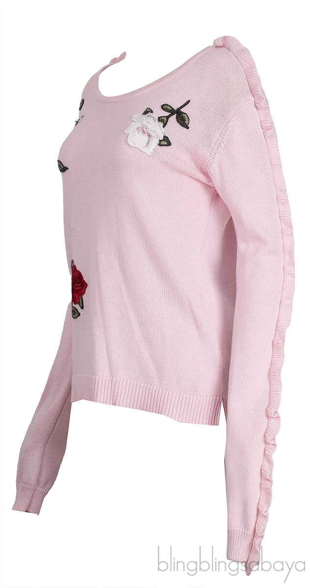 Pink Floral Patch Knitted Sweatshirt