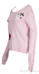 Pink Floral Patch Knitted Sweatshirt