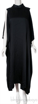 Black Satin Fringed Dress