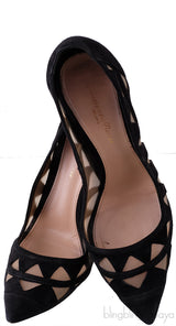Black Mesh Paneled Suede Heels