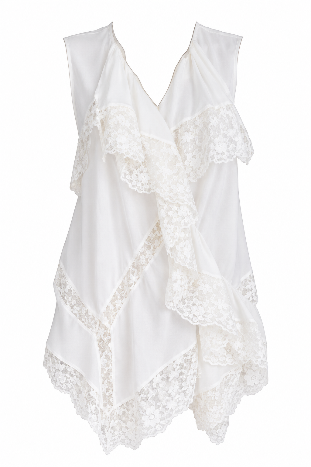Barbara Bui White Lace Ruffle Sleeveless Top S