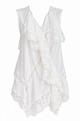 Barbara Bui White Lace Ruffle Sleeveless Top S