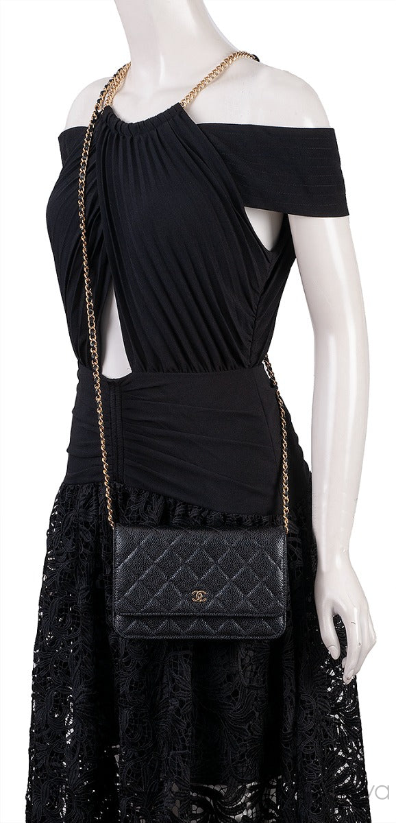 Black Quilted Caviar WOC Wallet on Chain