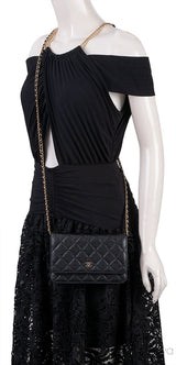 Black Quilted Caviar WOC Wallet on Chain
