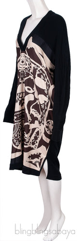 Printed Silk & Black Wool Dress