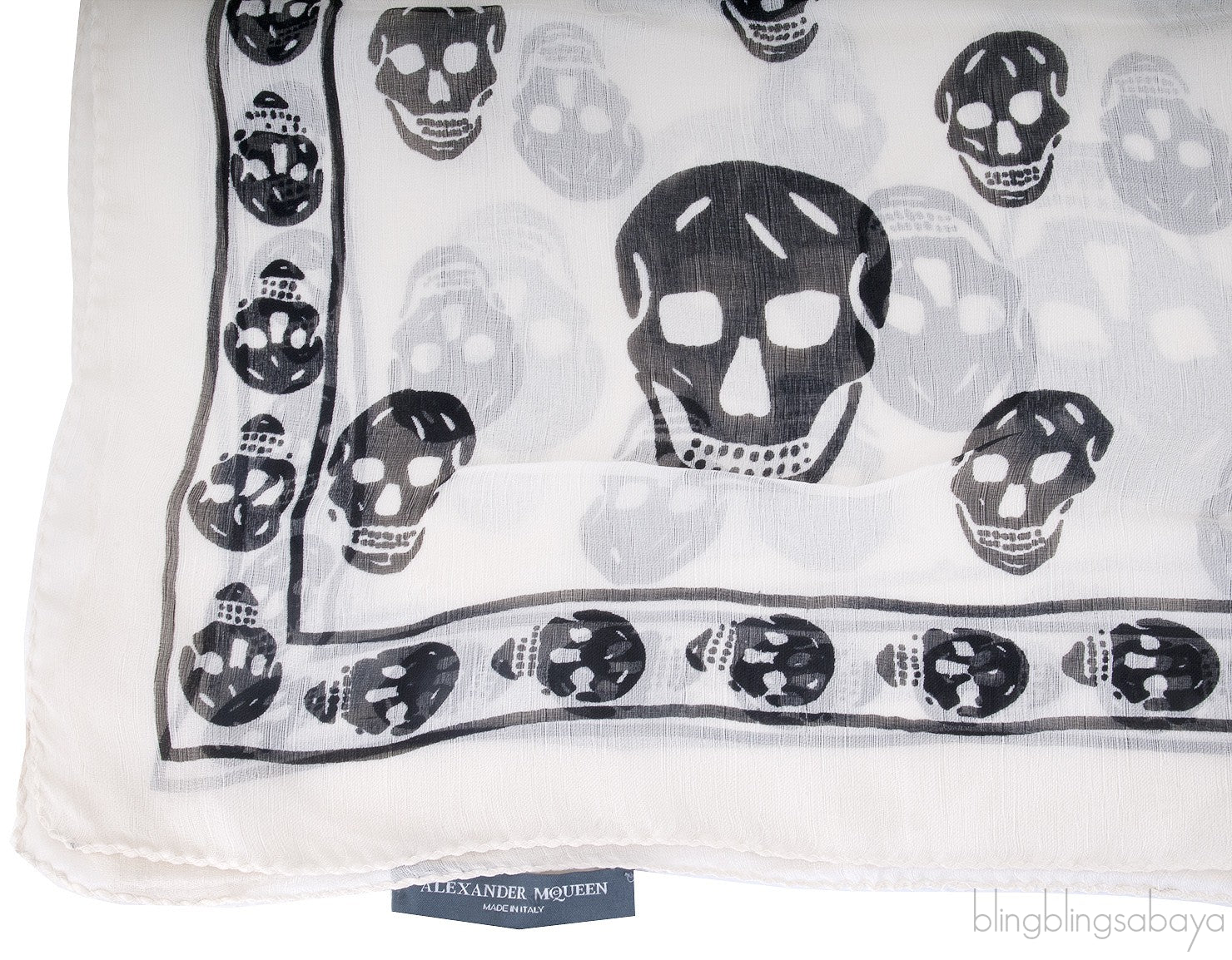 White Silk Chiffon Skull Scarf