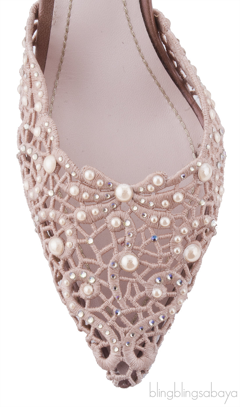 Embellished Crochet Satin Slingback