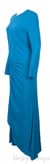 Turquoise Gathered Long Sleeve Dress