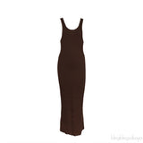 Brown Knitted Tank Maxi Dress