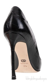 Black Croc Print Crystal Embellished Heels