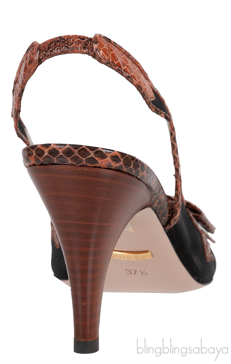 Gucci Malaga Kid Elaphe Lizard Butterflies Mid-Heel Slingback