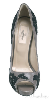 Lace Embroidered Leather Peep Toe