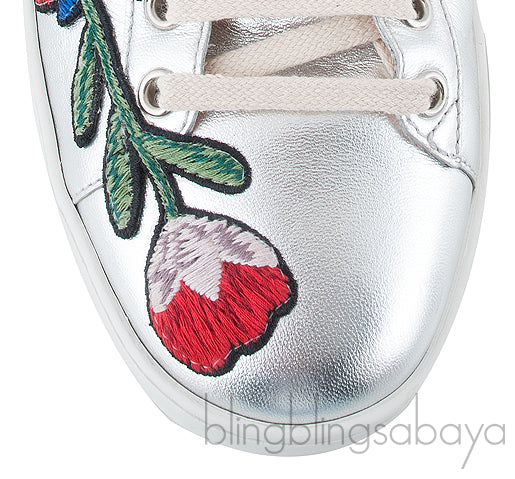 Floral Patch Silver Metallic Sneakers