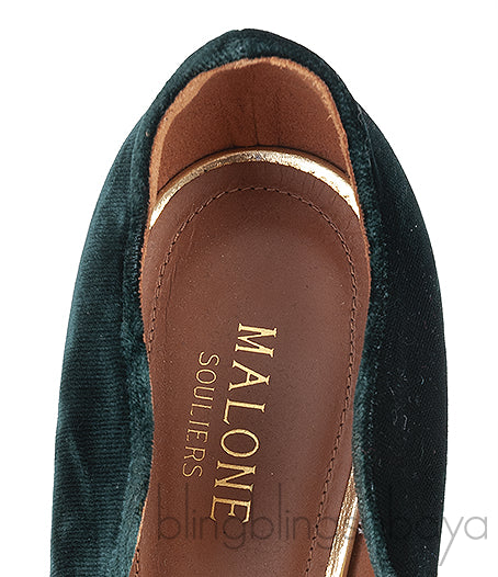 Maureen Emerald Velvet Gold Leather Trimmed Heels