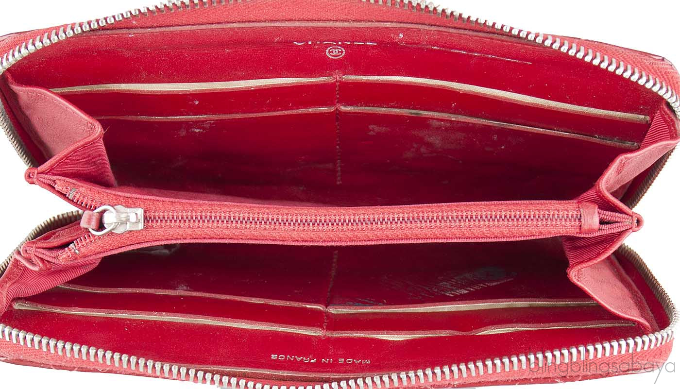 Red Quilted Patent Long Wallet