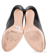 Vitello Luggage Black Peep Toe Heels