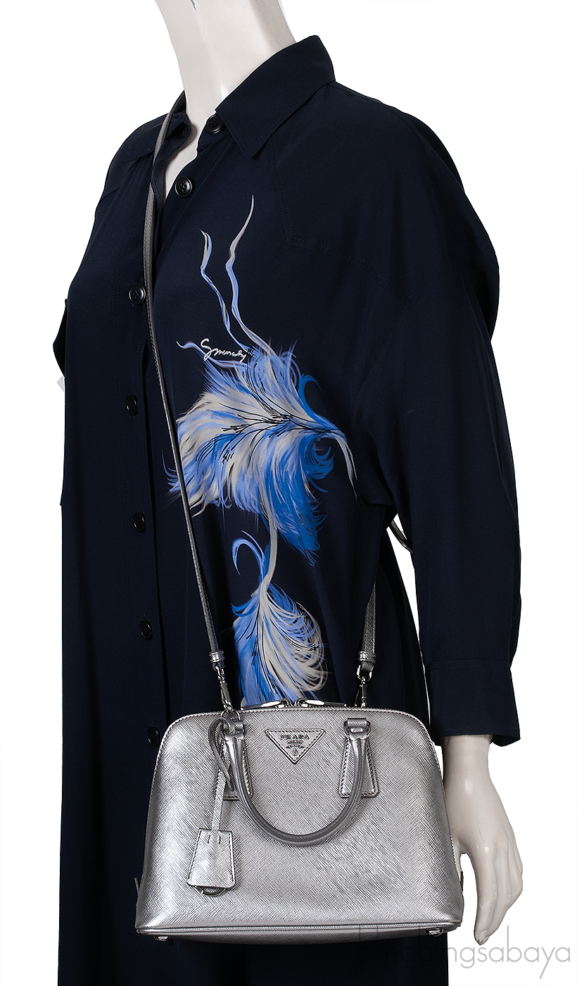 Silver Saffiano Promenade Top Handle Bag