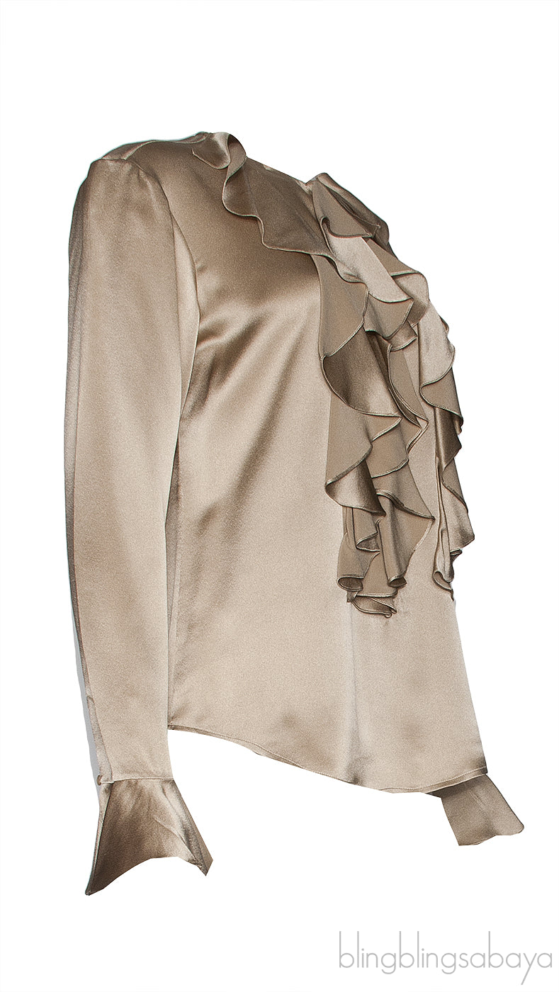 Gold Ruffled Long Sleeve Shirt