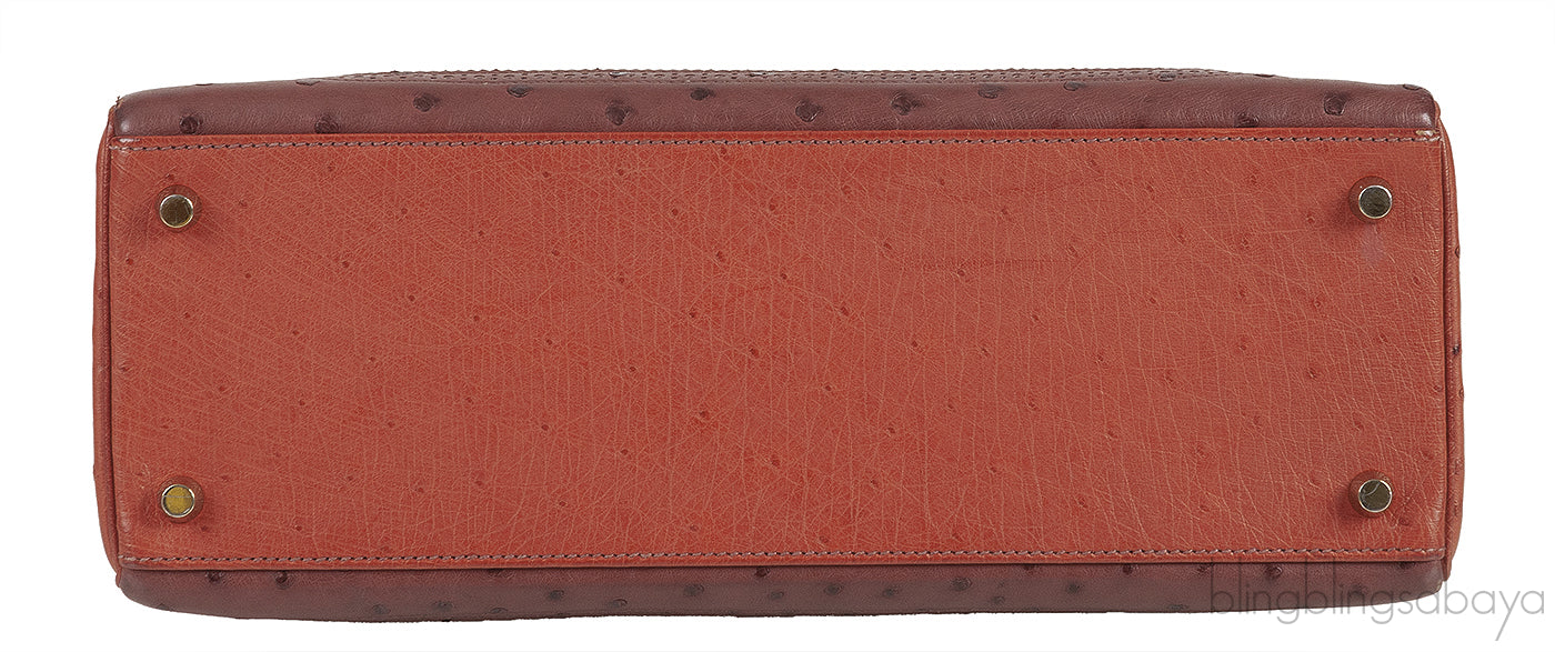 Kelly 32 Ghillies Rouge H Sunset and Brique Ostrich Bag