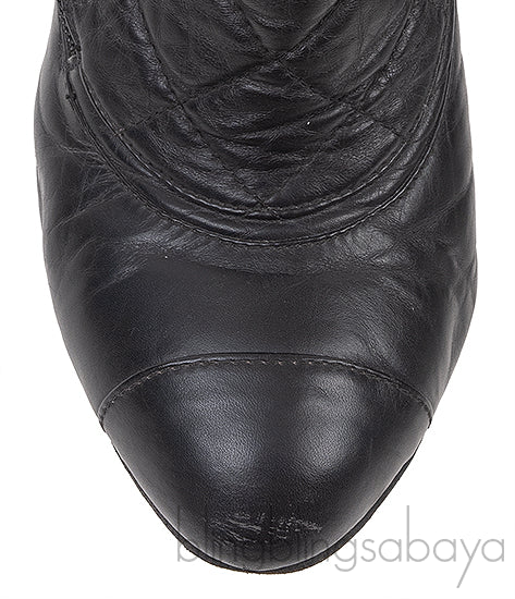 Black Mix Quilted Leather Ankle Boots