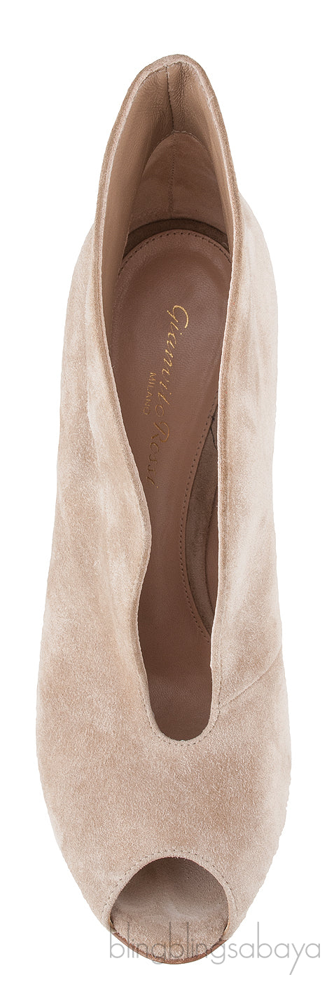 Beige Suede Ankle-Flare Boots