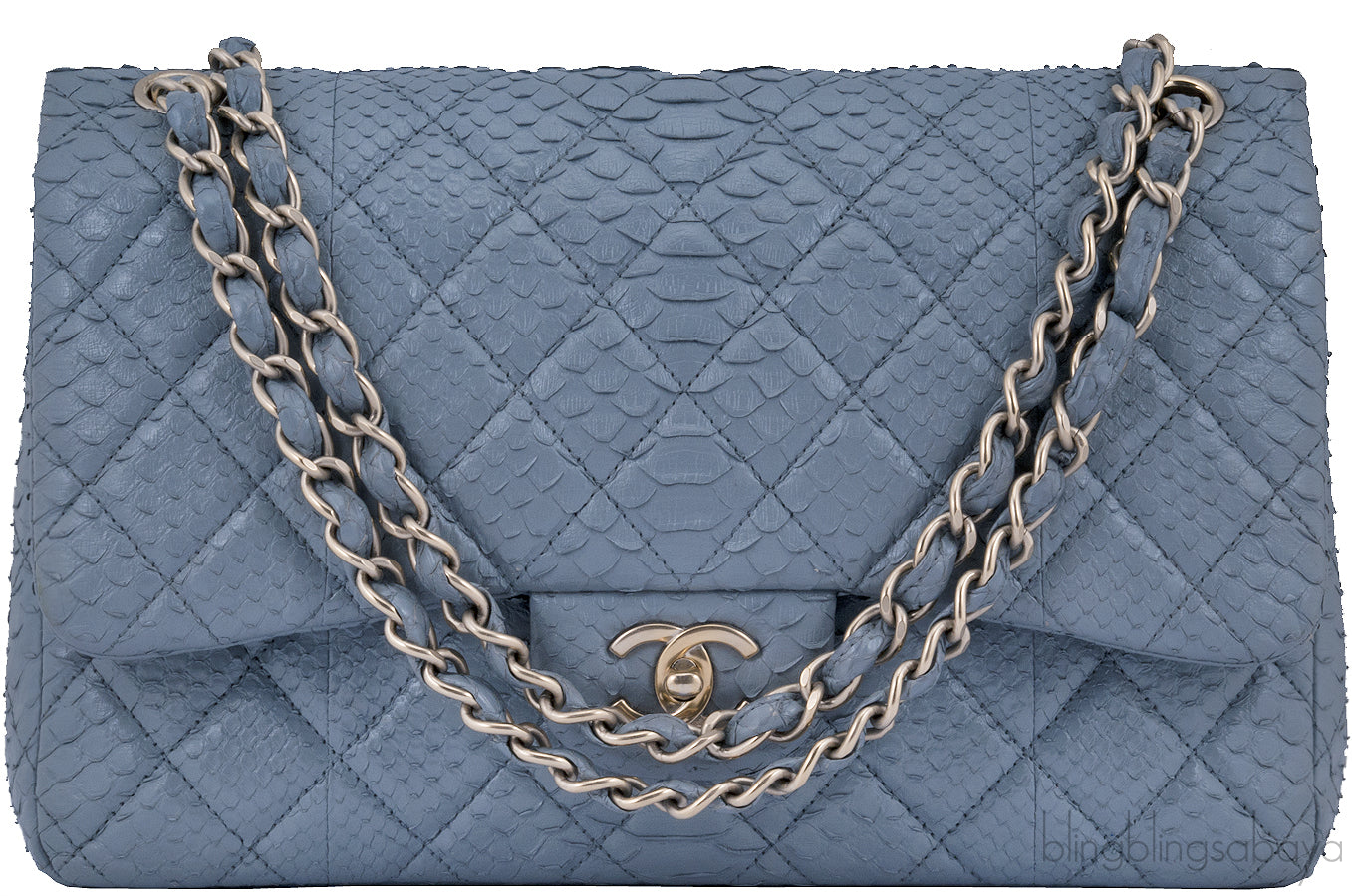 Gray Python Jumbo Double Flap Bag GHW