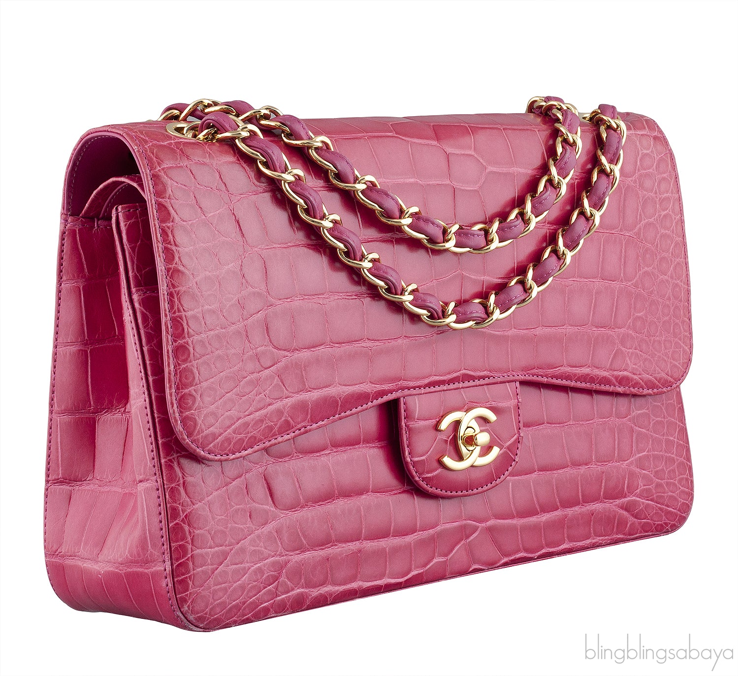 Fuchsia Crocodile Jumbo Flap Bag