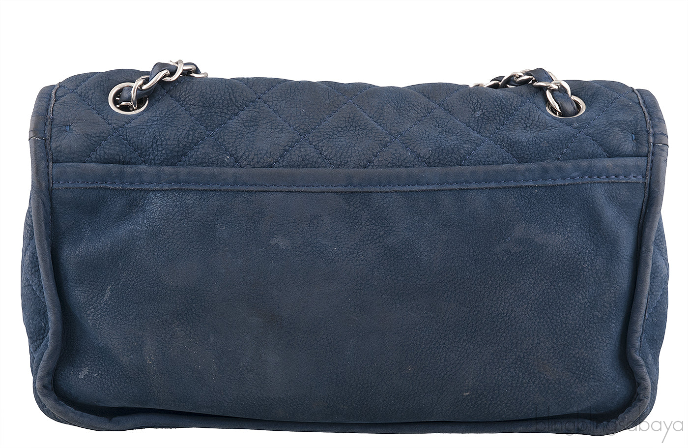 Blue Nubuck Quilted Flap Bag