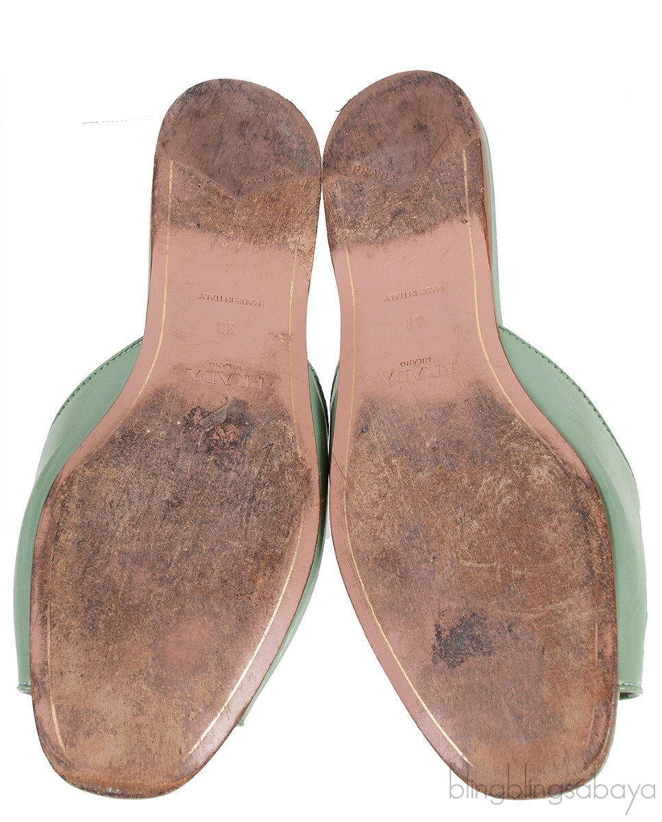 Pastel Green Crystal Open Toe Slide Sandals 38