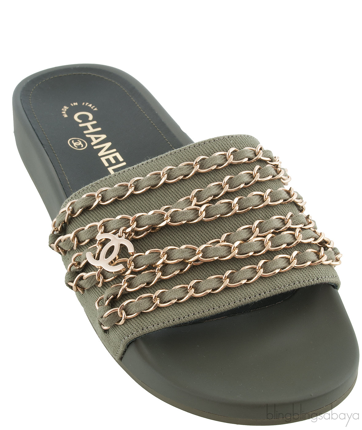 Olive Green Chain Slip-on Sandals