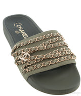 Olive Green Chain Slip-on Sandals