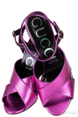 Criss-cross Metallic Magenta Slingback Sandals