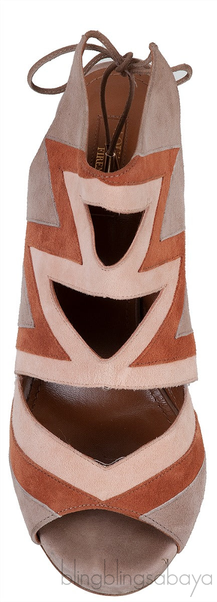 Tri-color Suede Peep Toe Sandals