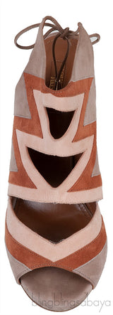 Tri-color Suede Peep Toe Sandals