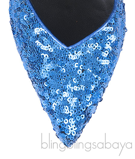 Blue Sequined Pointed Toe Heels