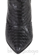 Black Python Wedge Boots