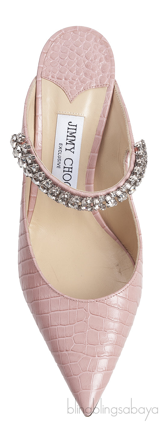 Pink Croc-effect Bing 100 Crystal-Embellished Leather Mules