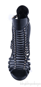 Studded Lizard-effect Leather Sandals