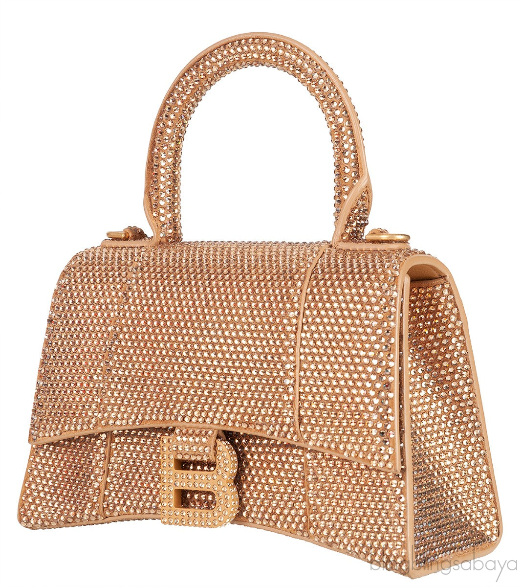 Hourglass XS Gold Rhinestone Suede Calfskin
