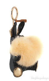 MCM Black Printed Rabbit Heart Fur Charm