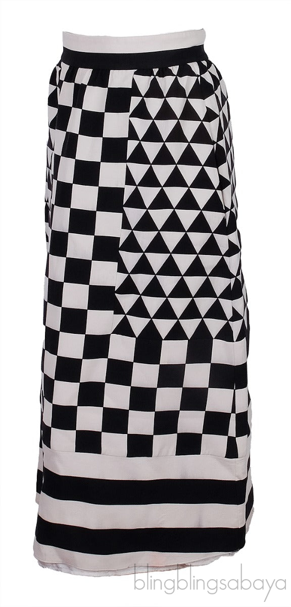 Geometric Checkerboard-Print Midi Skirt