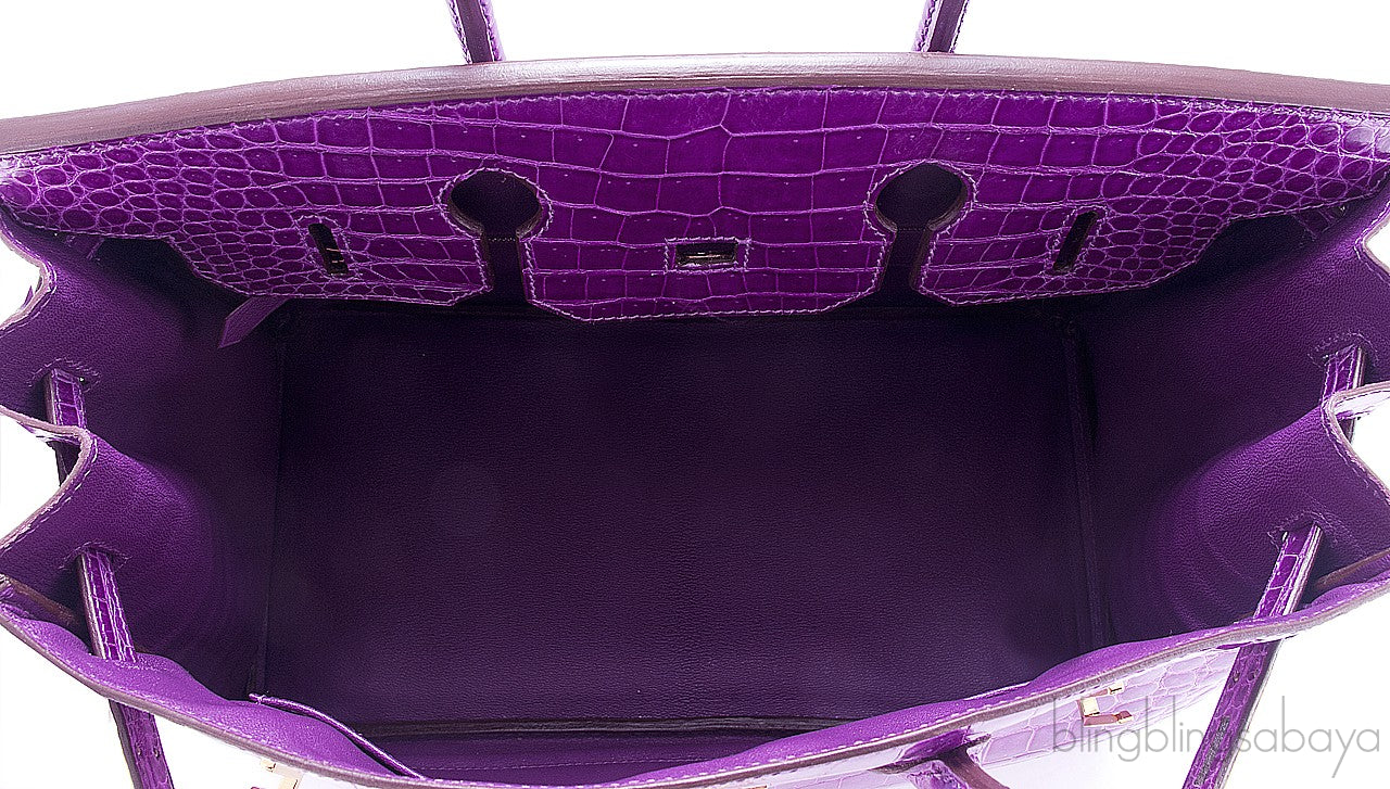 Birkin 35 Purple Crocodile GHW