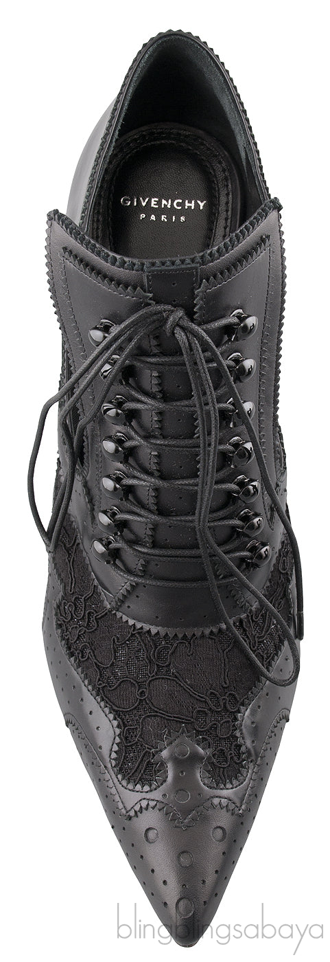 Black Lace Up Pointed Toe Booties