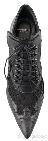 Black Lace Up Pointed Toe Booties