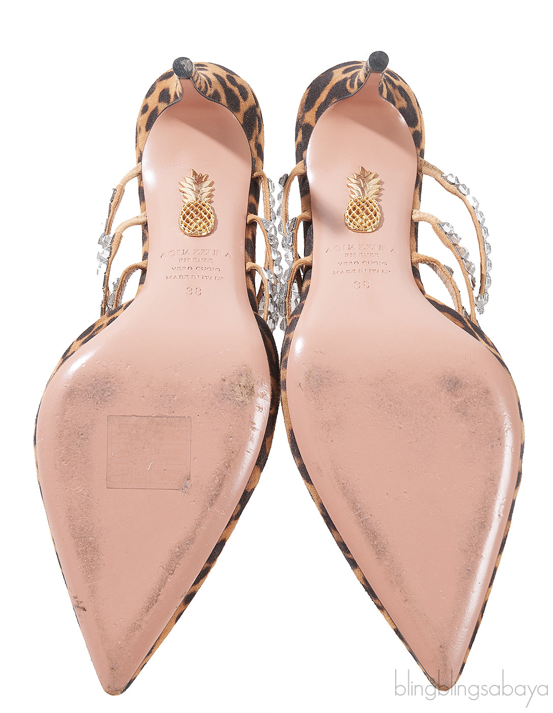 Aquazzura Brown Leopard Donata Suede Crystal Mules