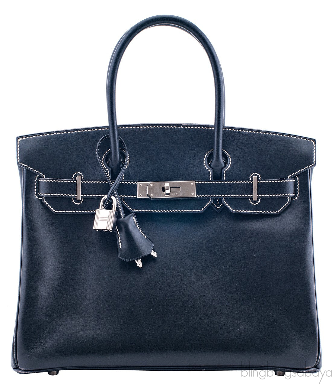 Birkin 30 Black Box Beige Stitching