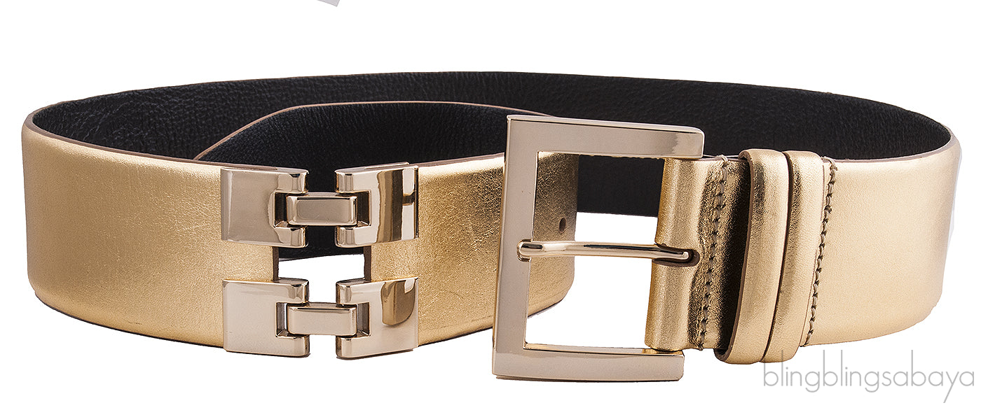 Oscar Dela Renta Metallic Gold Double Hinge Belt