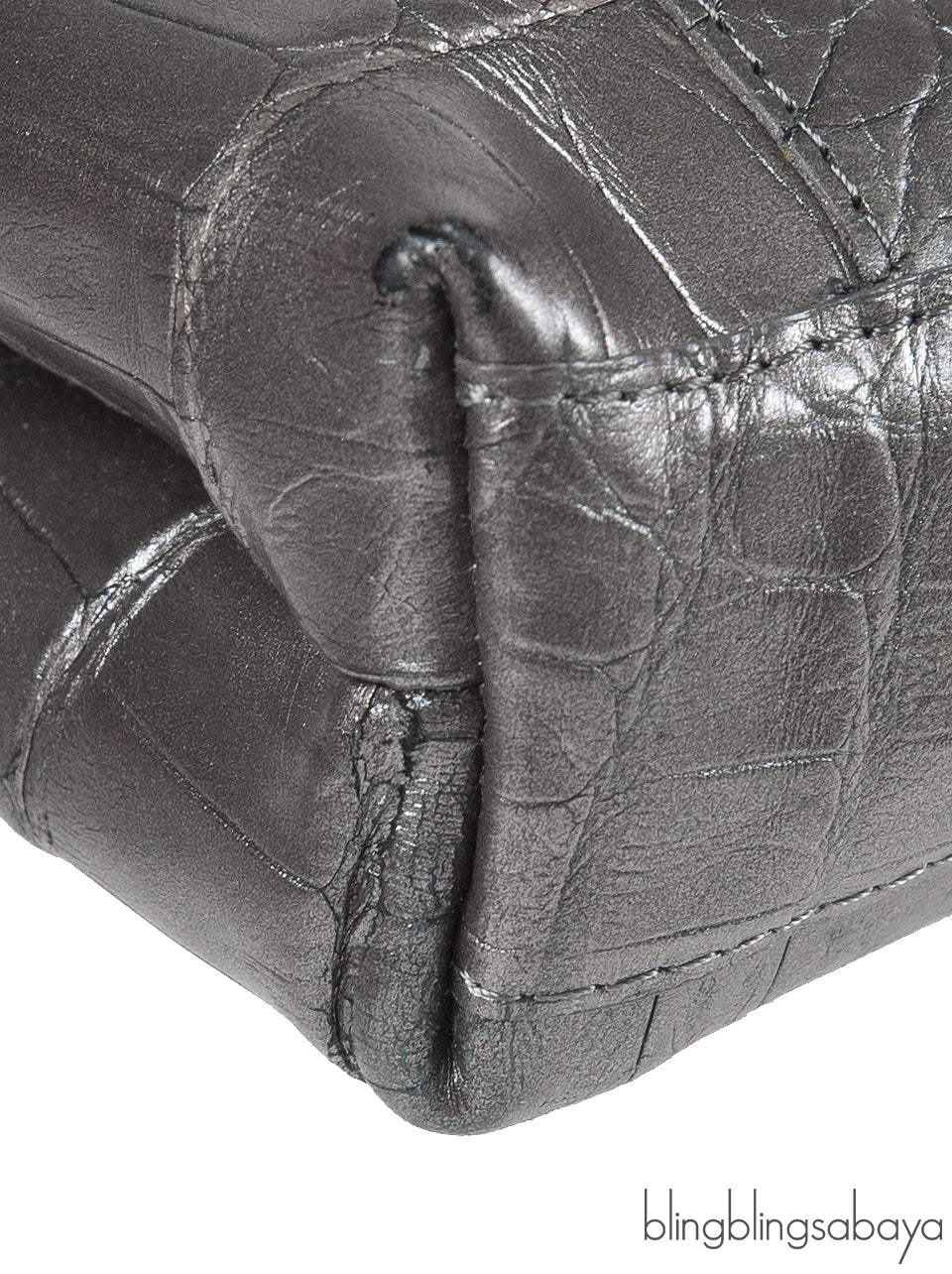 Nancy Gonzalez Grey Fold-Over Crocodile Clutch