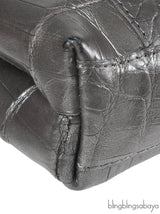 Nancy Gonzalez Grey Fold-Over Crocodile Clutch