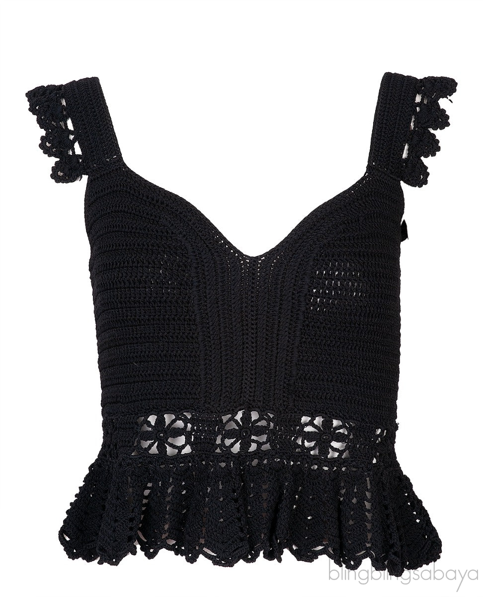 Black Crochet Ruffled Top